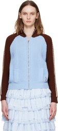 SHUSHU/TONG Blue & Brown Color-Block Raglan Sleeve Knit Cardigan