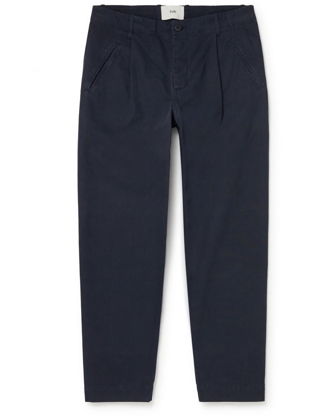Photo: FOLK - Assembly Tapered Pleated Cotton Trousers - Blue