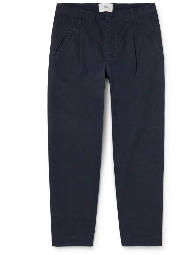 Photo: FOLK - Assembly Tapered Pleated Cotton Trousers - Blue