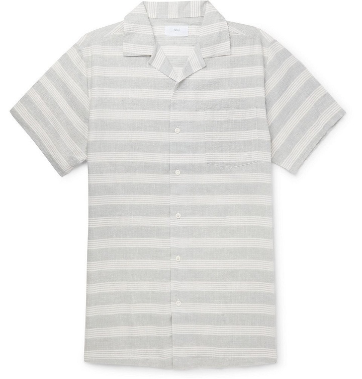Photo: Onia - Camp-Collar Striped Linen and Cotton-Blend Shirt - Men - Gray