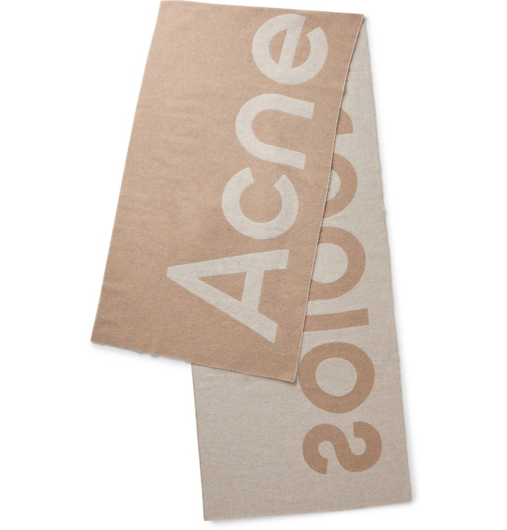 Photo: ACNE STUDIOS - Reversible Two-Tone Intarsia Wool-Blend Scarf - Neutrals