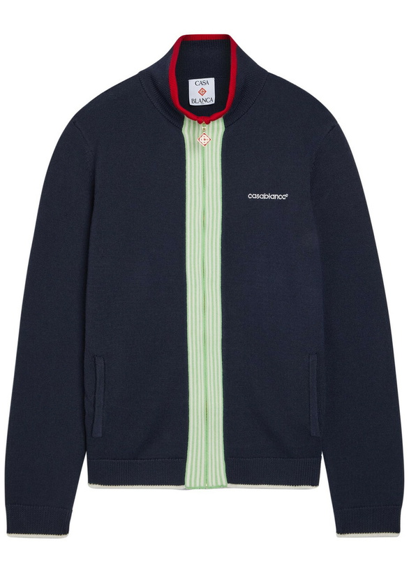 Photo: Casablanca Logo-embroidered Fine-knit Wool Track Jacket Navy