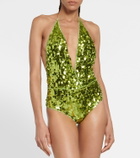 Oséree Sequined halterneck swimsuit