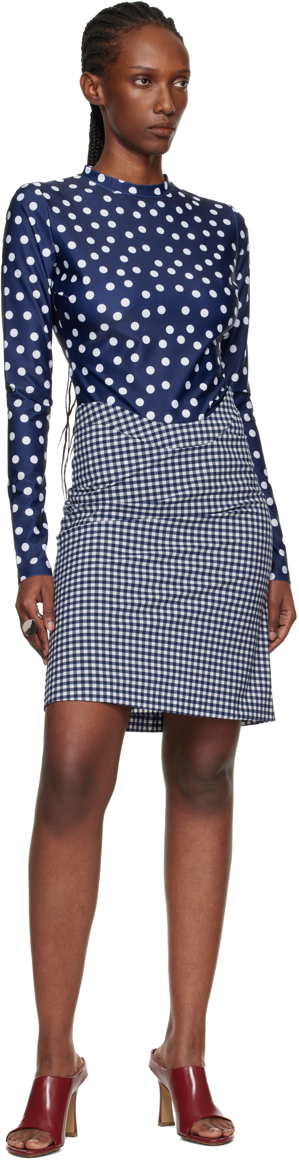 Jean Paul Gaultier Navy & White 'The Curved' Midi Skirt