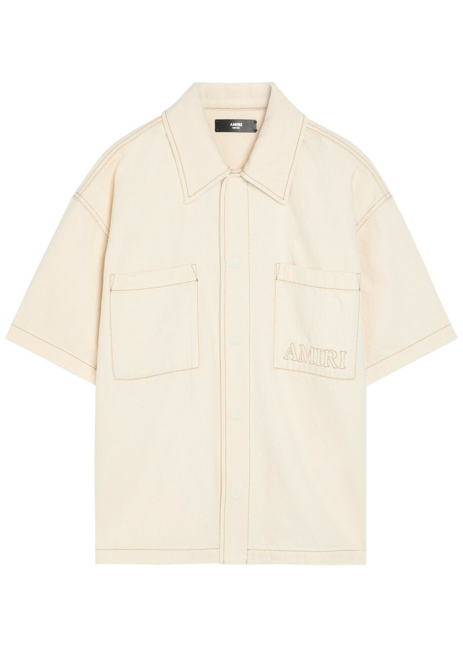 Amiri Logo-embroidered Denim Shirt Ecru
