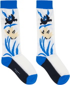 Marni Blue & White Intarsia Flower Mid-Calf Socks