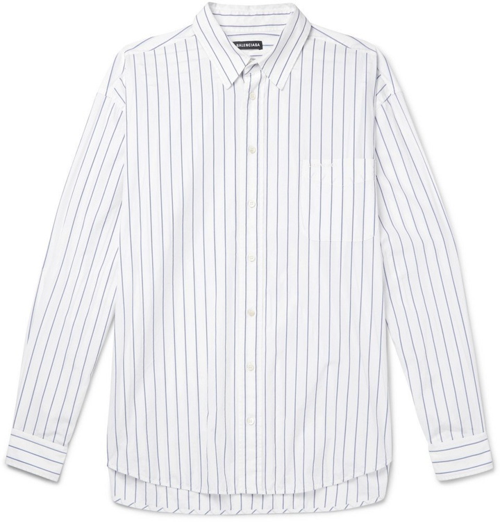 Photo: Balenciaga - Oversized Striped Cotton-Poplin Shirt - Men - White