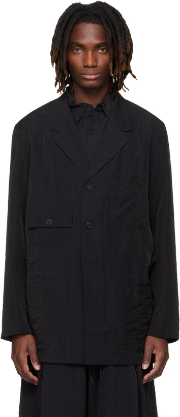 Photo: Y-3 Black Crinkled Viscose Chore Blazer