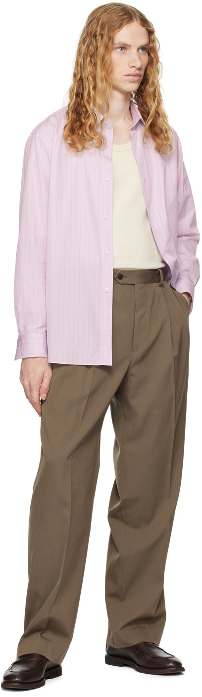 AURALEE Pink Suvin High Count Cloth Stripe Shirt Auralee
