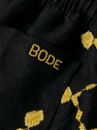 BODE - Wide-Leg Embroidered Linen Shorts - Black