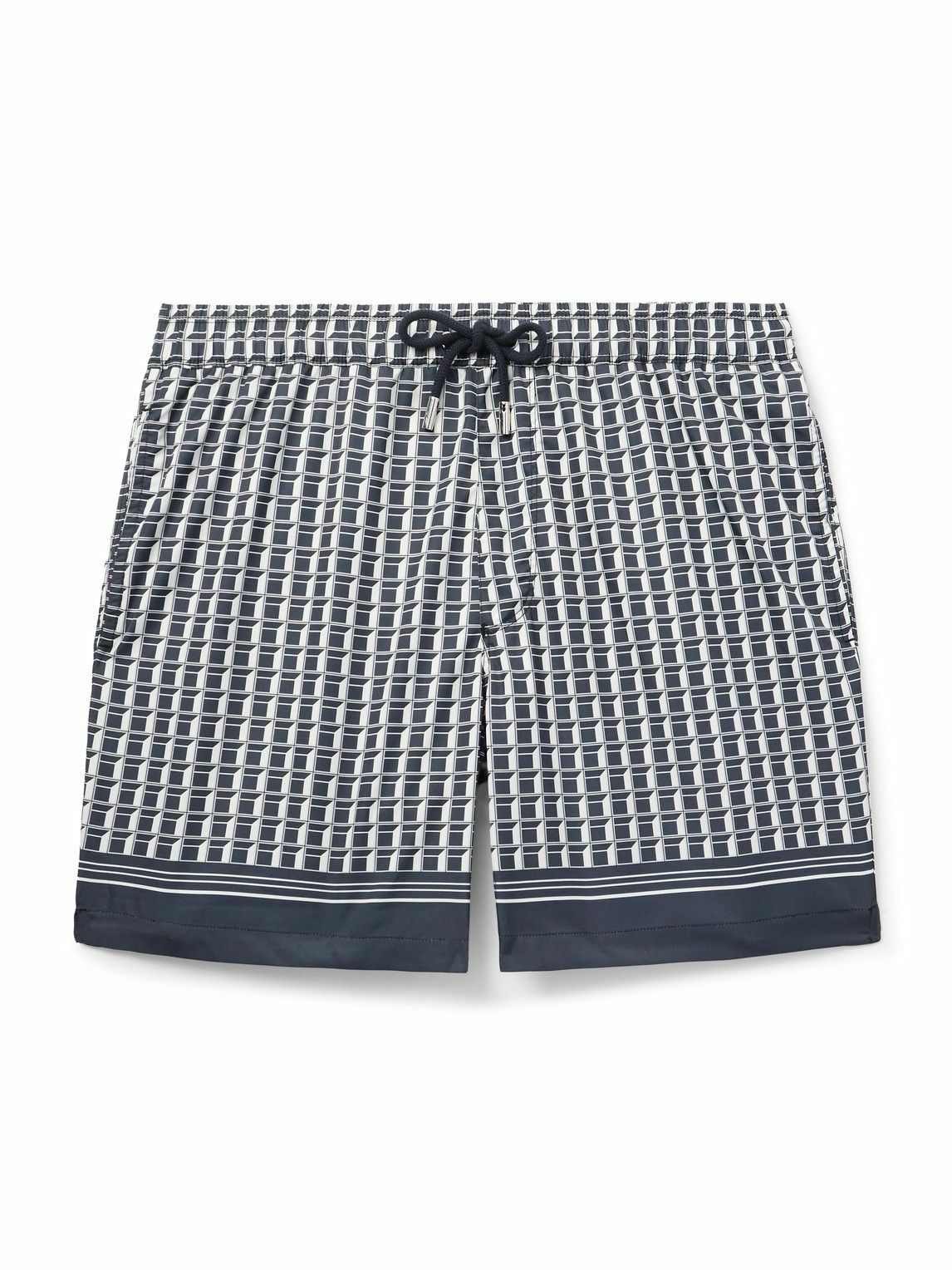 Mr P. - Straight-Leg Mid-Length Printed Swim Shorts - Blue