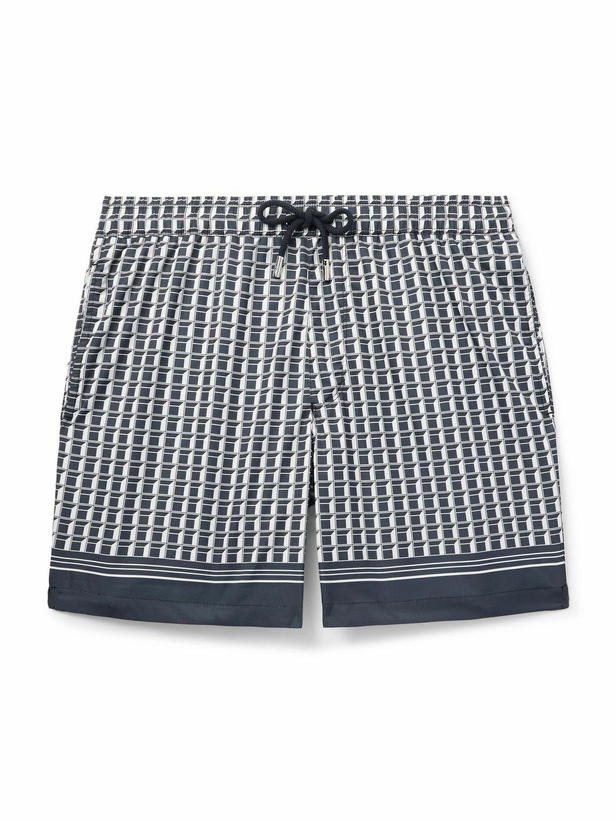Photo: Mr P. - Straight-Leg Mid-Length Printed Swim Shorts - Blue