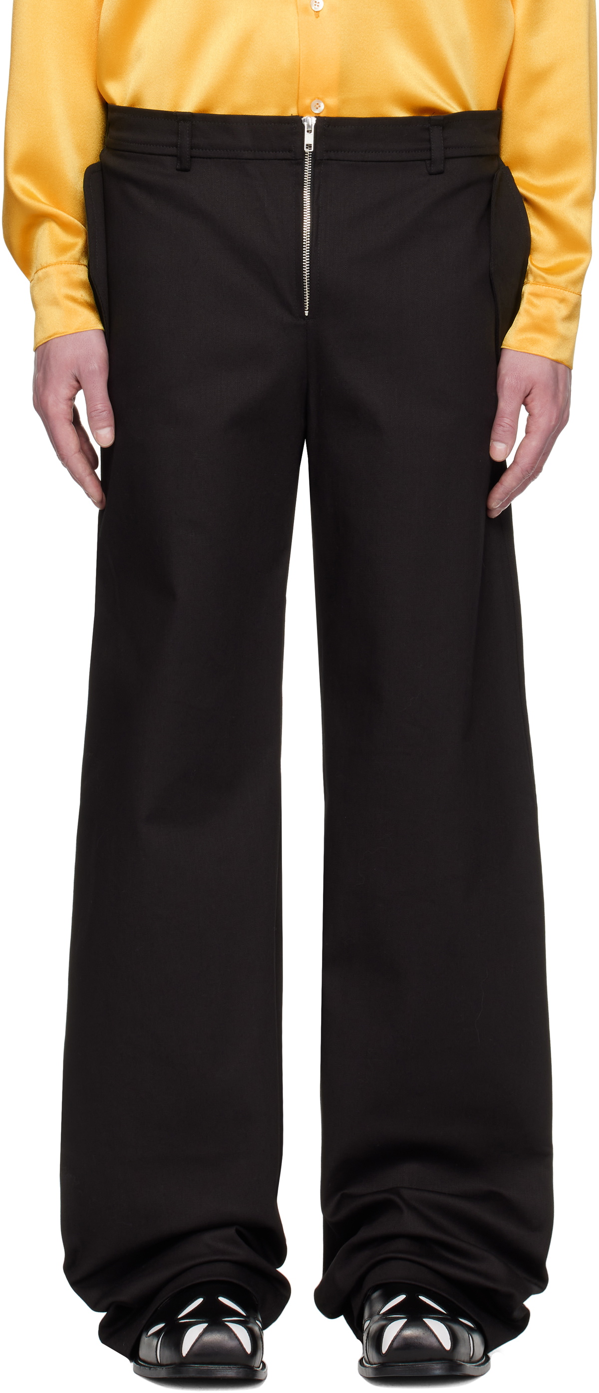 ANDREJ GRONAU Black Front Zip Flap Pocket Denim Trousers