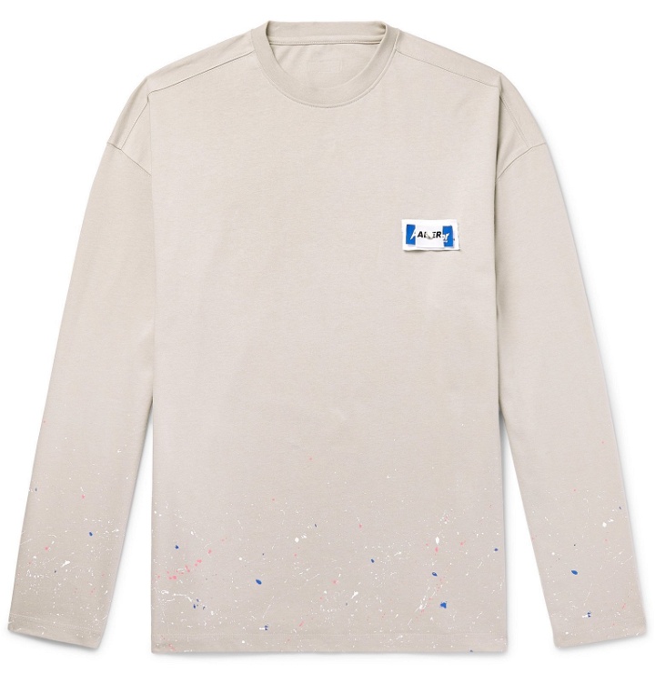 Photo: Ader Error - Oversized Logo-Appliquéd Paint-Splattered Cotton-Jersey T-Shirt - Gray