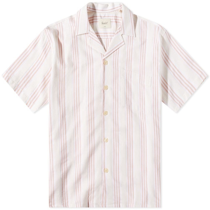 Photo: Foret Men's Twig Stripe Vacation Shirt in Cloud/Sandstone