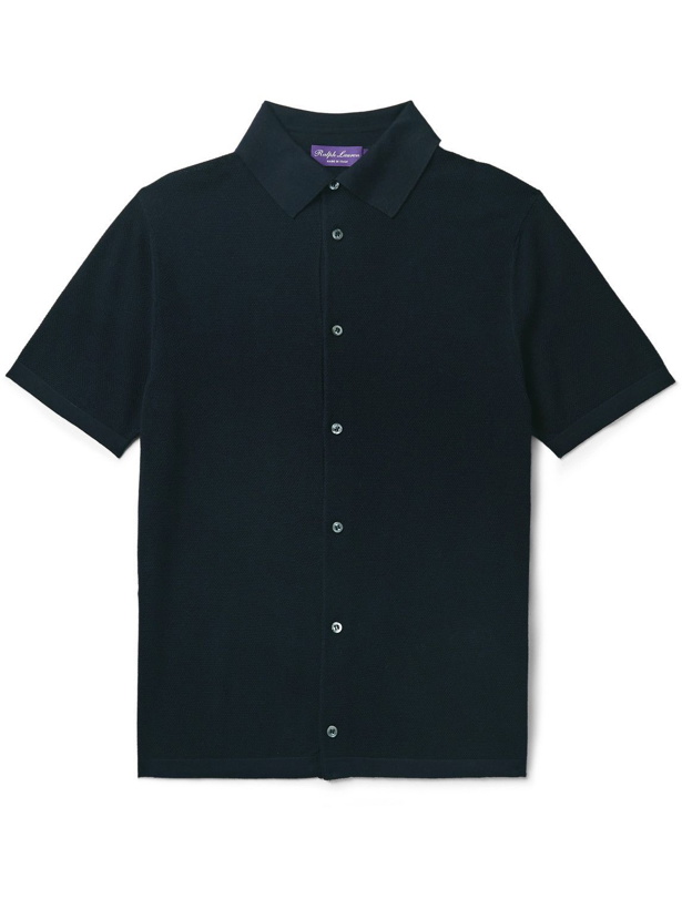 Photo: Ralph Lauren Purple label - Slim-Fit Silk and Cotton-Blend Piqué Shirt - Blue