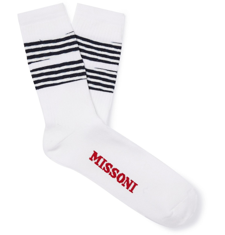 Photo: Missoni - Striped Logo-Jacquard Loopback Stretch Cotton-Blend Socks - White
