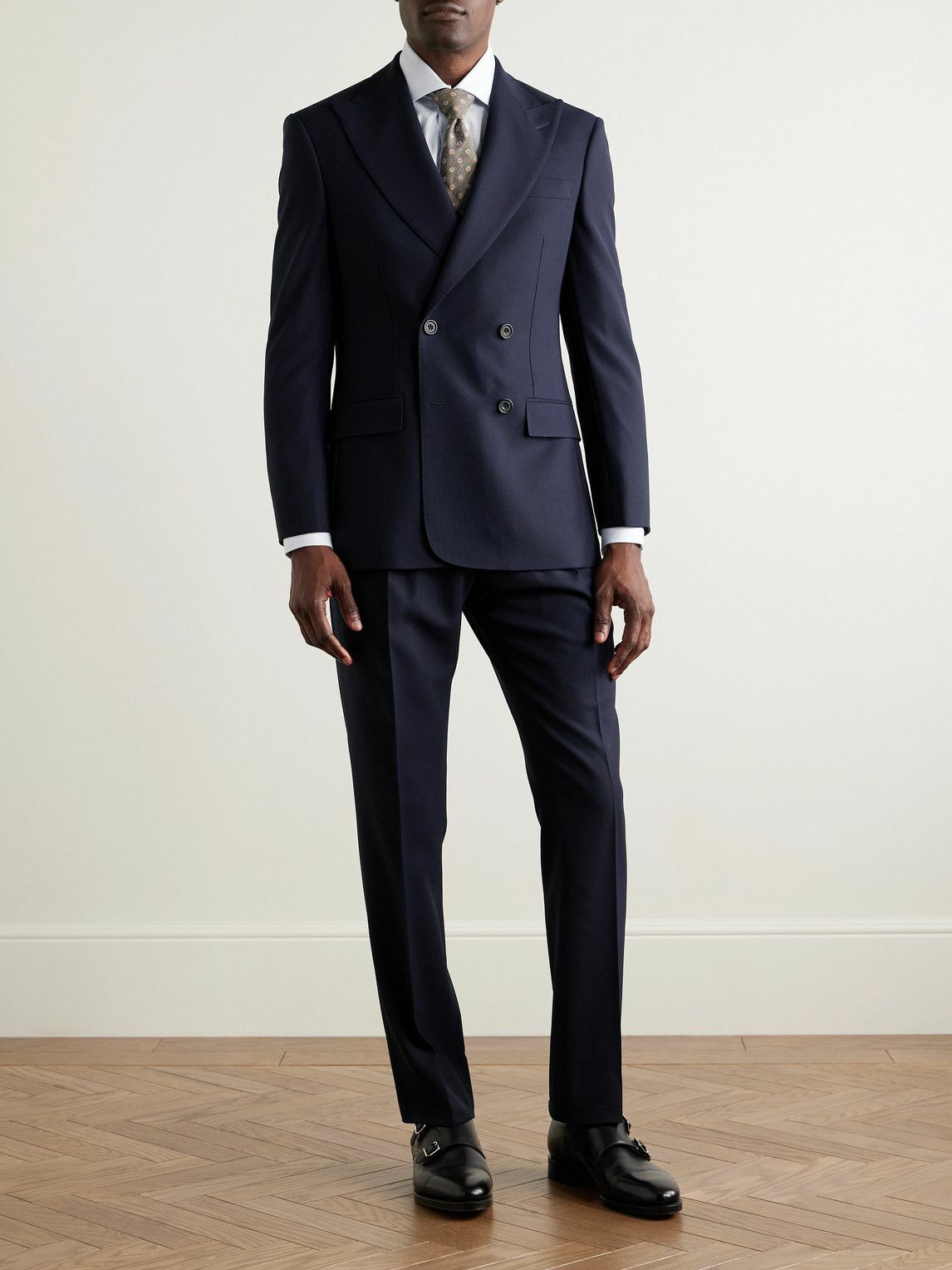 Richard James - Hepworth Double-Breasted Grain de Poudre Wool Suit Jacket - Blue