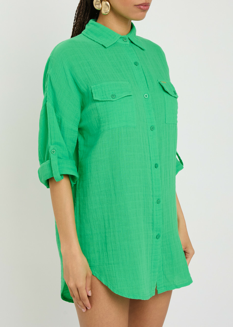 Melissa Odabash Elena Cotton Gauze Cover-up Shirt Green