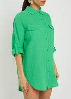 Melissa Odabash Elena Cotton Gauze Cover-up Shirt Green