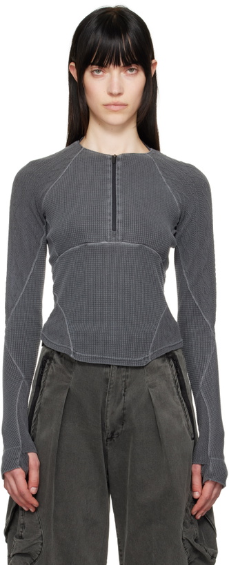 Photo: HYEIN SEO Gray Half-Zip Raglan T-shirt