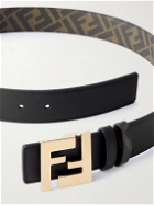 Fendi - 3.5cm Reversible Leather and Logo-Print Canvas Belt - Black