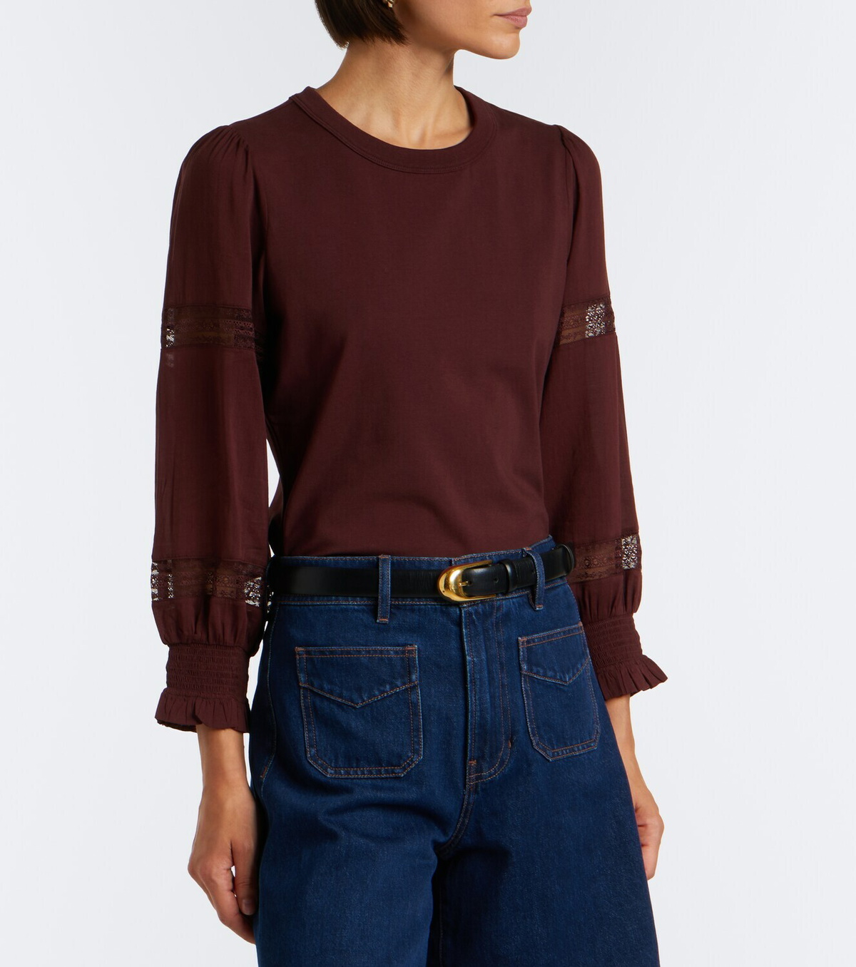Veronica Beard Bellamie lace-trimmed cotton-blend jersey top