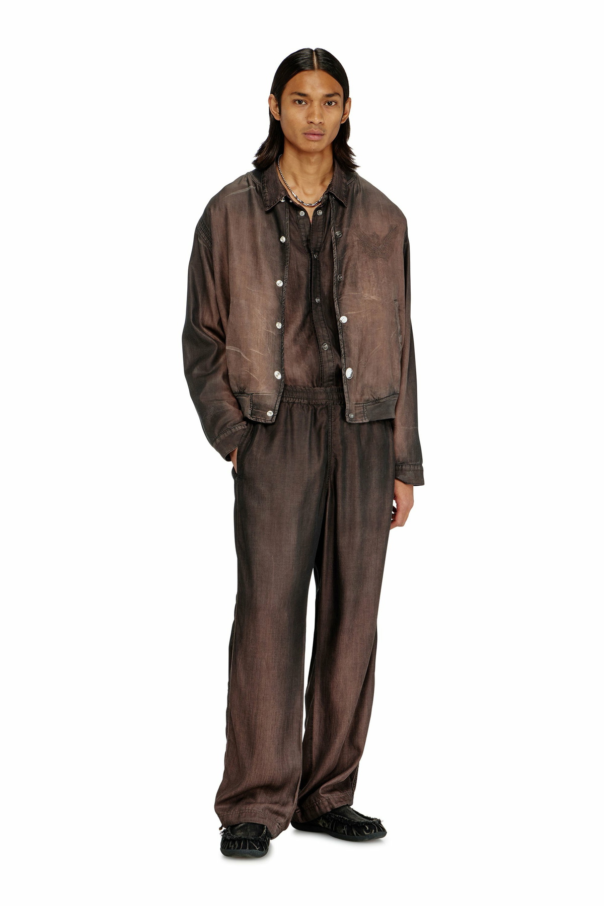 Diesel Bomber jacket in fluid coated denim - Denim Jackets Mens in Brown