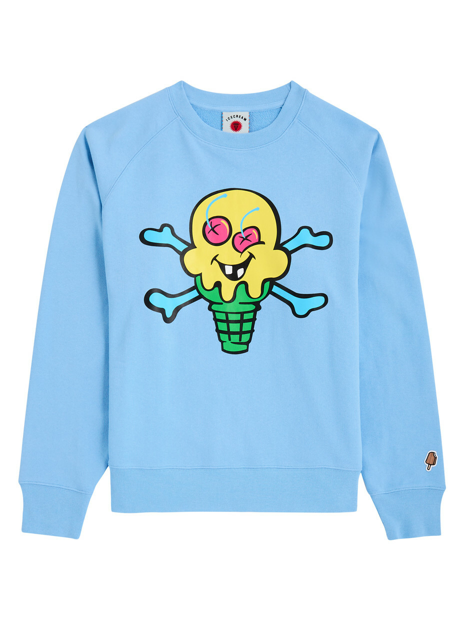 Ice Cream Cones Bones Printed Cotton Sweatshirt Blue ICECREAM