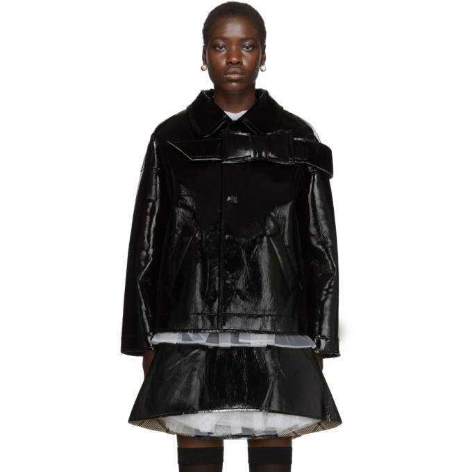 ジャケット・アウター Ribbon-Tie Faux Leather Jacket black 11月下旬発送】Ribbon-Tie Faux Leather Jacket