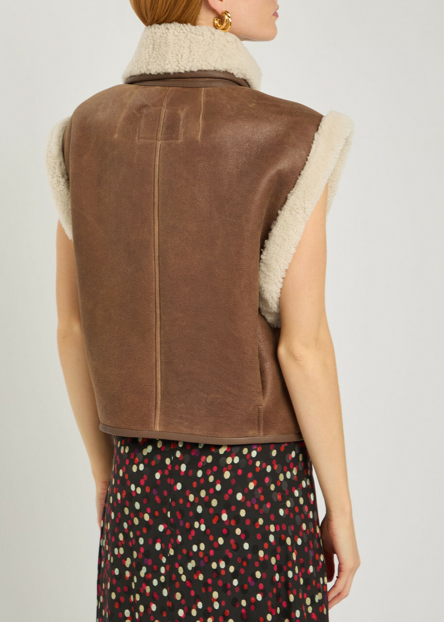 Isabel Marant Alime Shearling-trimmed Leather Sleeveless Jacket Brown