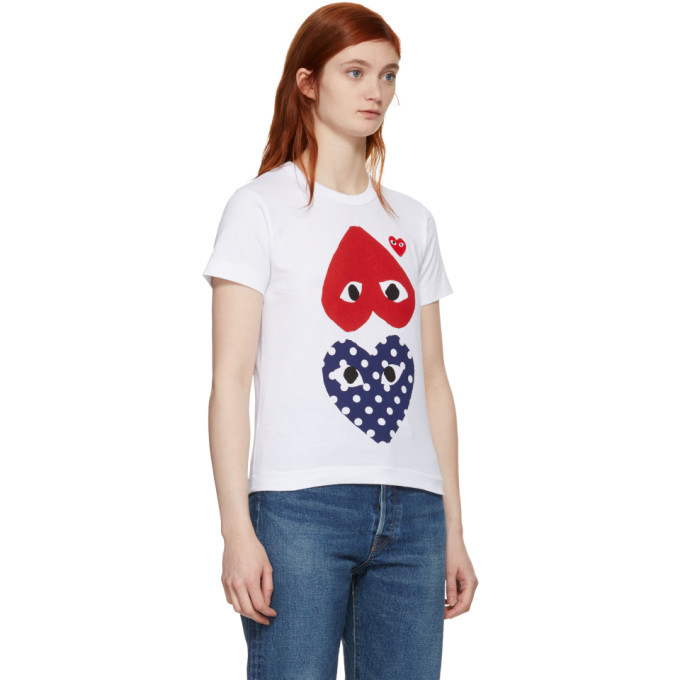 Comme des Garcons Play White Polka Dot Heart Logo T-Shirt