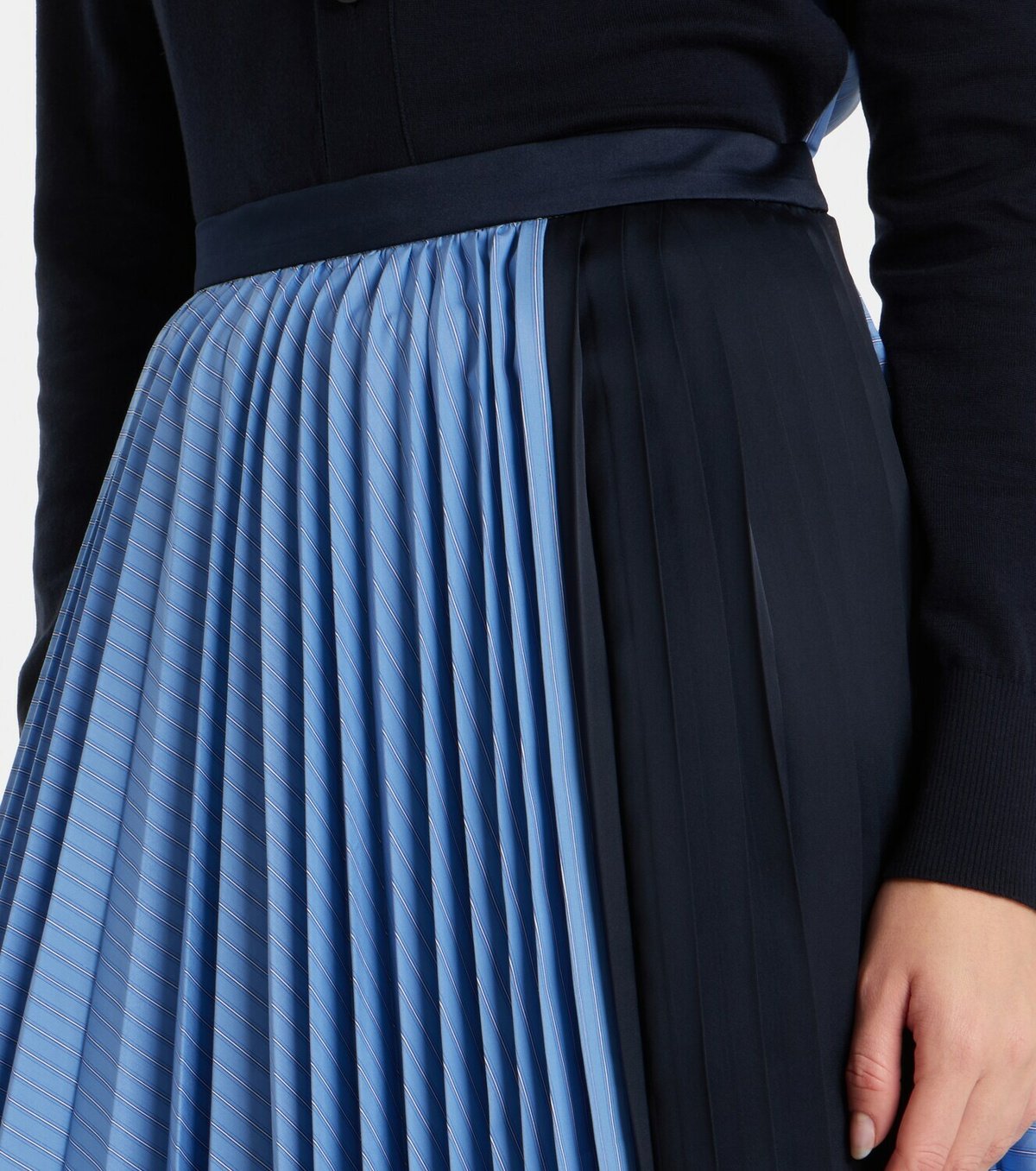 Sacai Striped cotton-blend poplin midi skirt