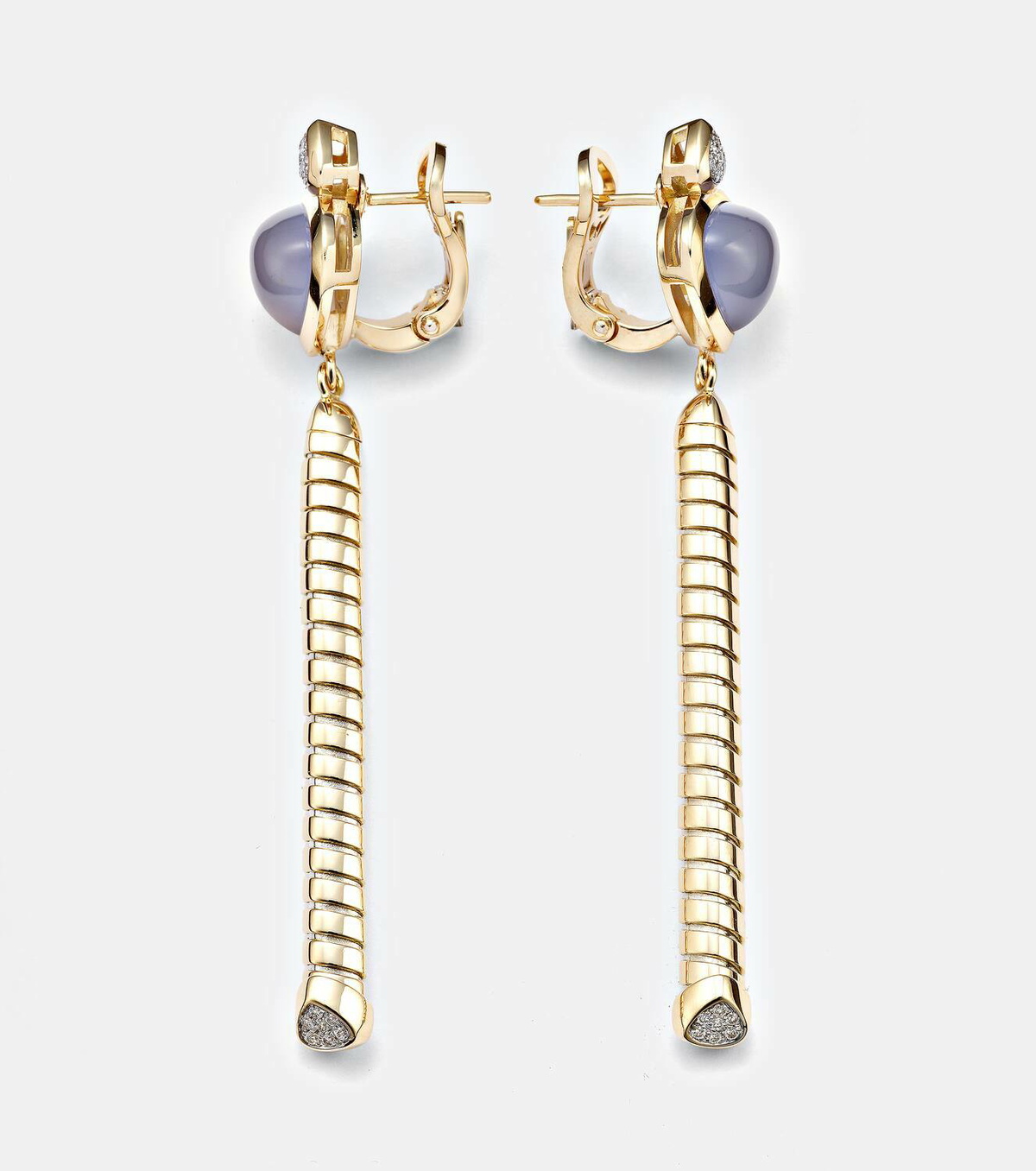 Marina B Trisolina 18kt gold drop earrings with blue chalcedony and diamonds