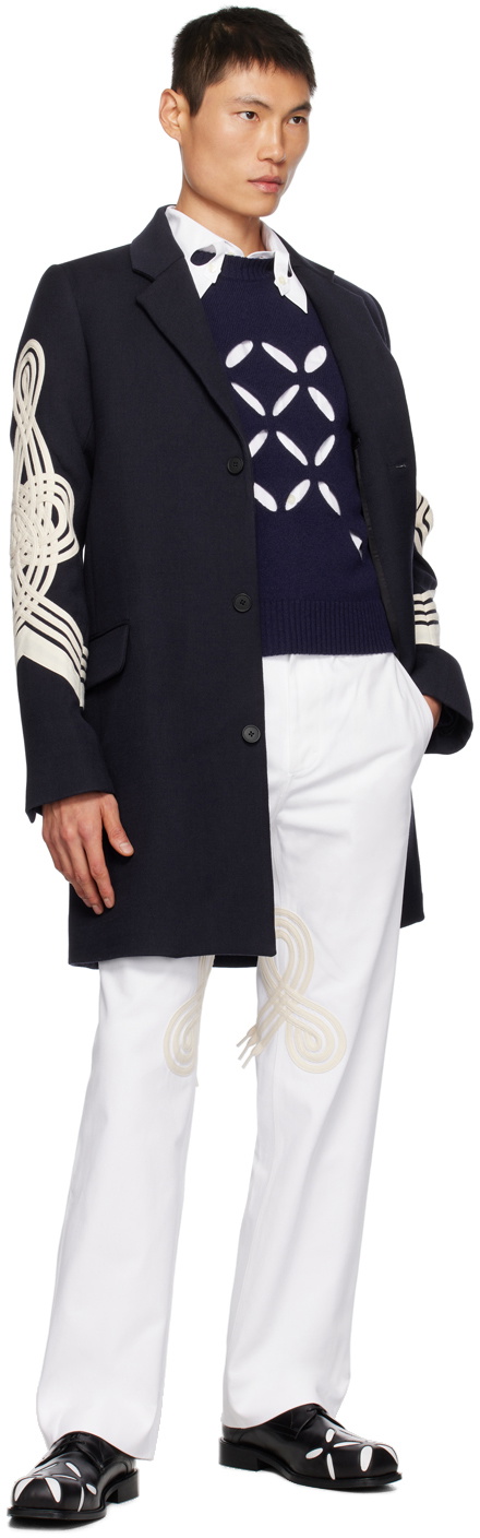 Stefan Cooke Navy Laurel Slash Sweater Stefan Cooke