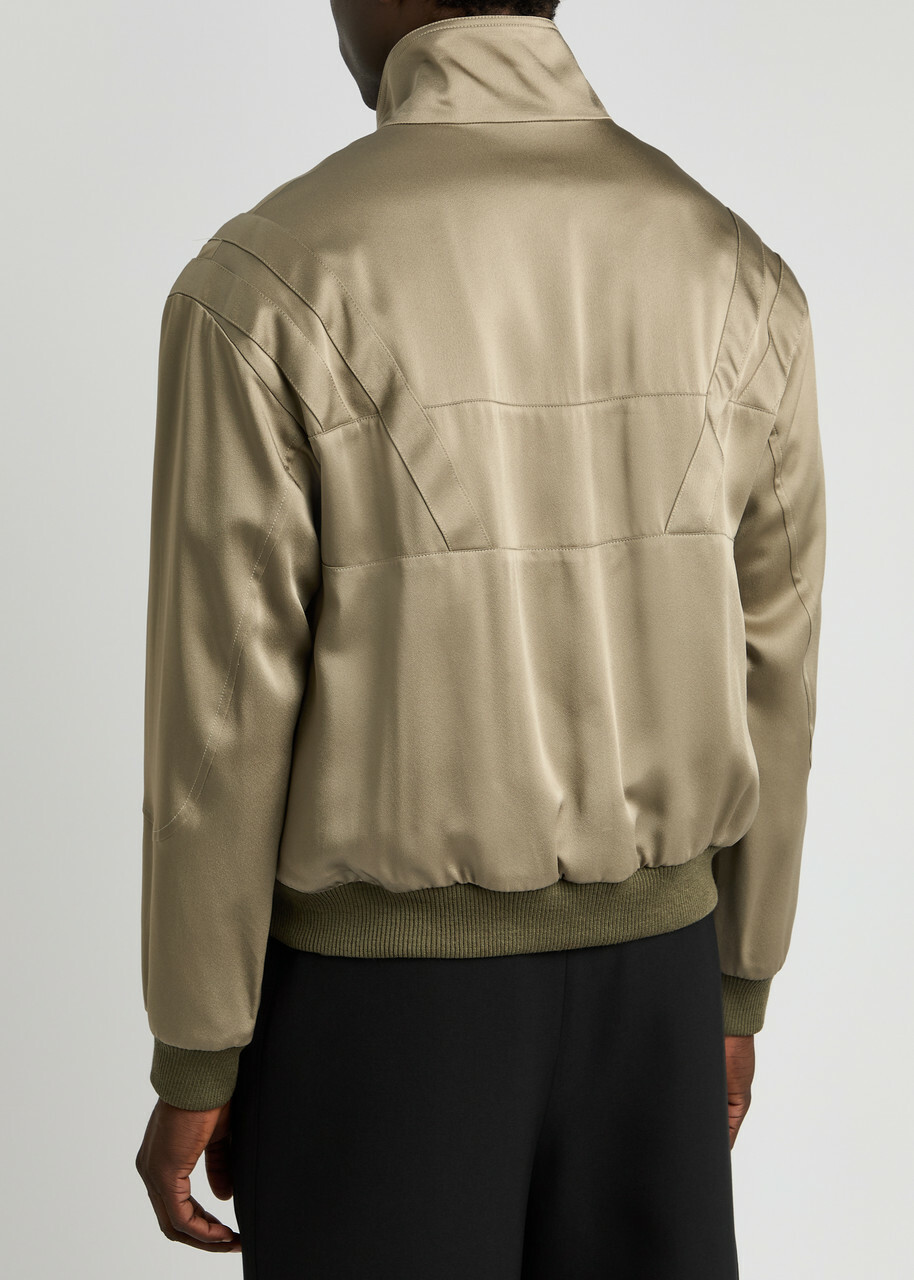 Saint Laurent Panelled Satin Bomber Jacket Green