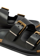 The Row Buckle Leather Slides Black