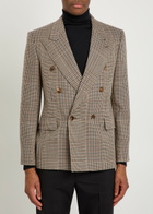 Valentino Garavani Houndstooth Double-breasted Wool Blazer Beige
