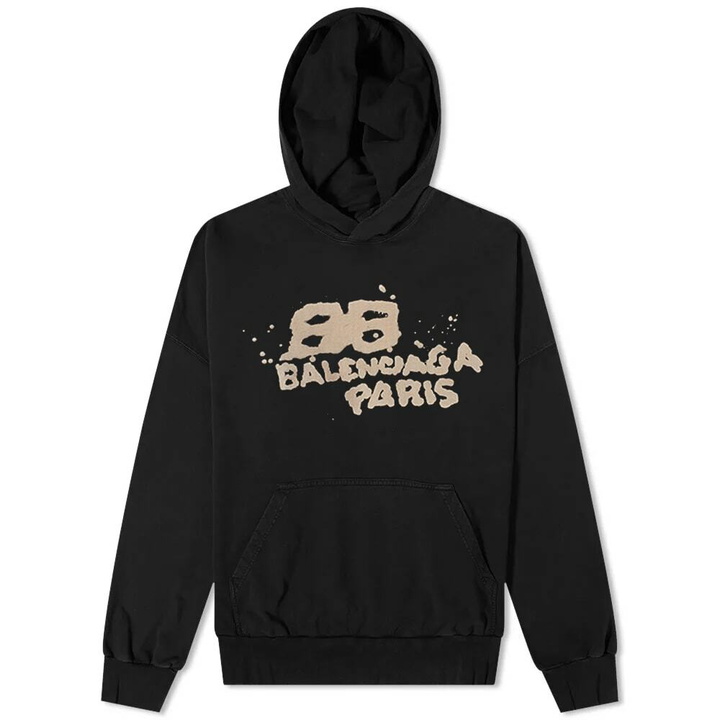 Photo: Balenciaga Men's Oversized Dirty Paris Logo Hoody in Black/Ecru