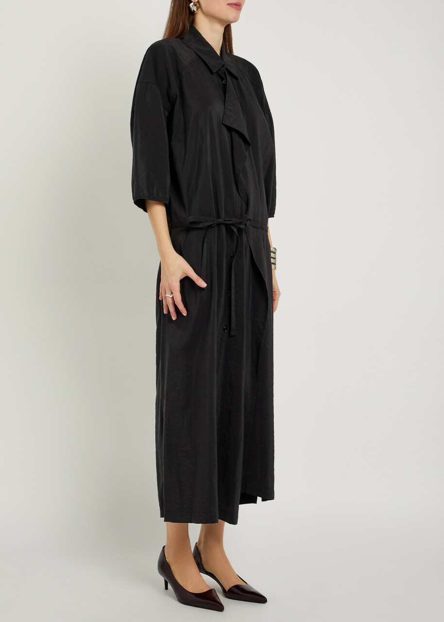 Lemaire Belted Brushed Silk-blend Midi Shirt Dress Black