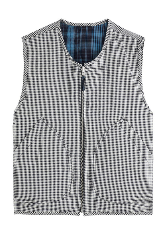 Photo: Ymc Jackie Checked Reversible Cotton-blend Gilet Grey