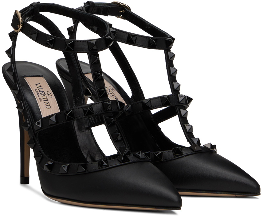 Valentino Garavani Black Lamb Leather Stiletto Heel Sandals