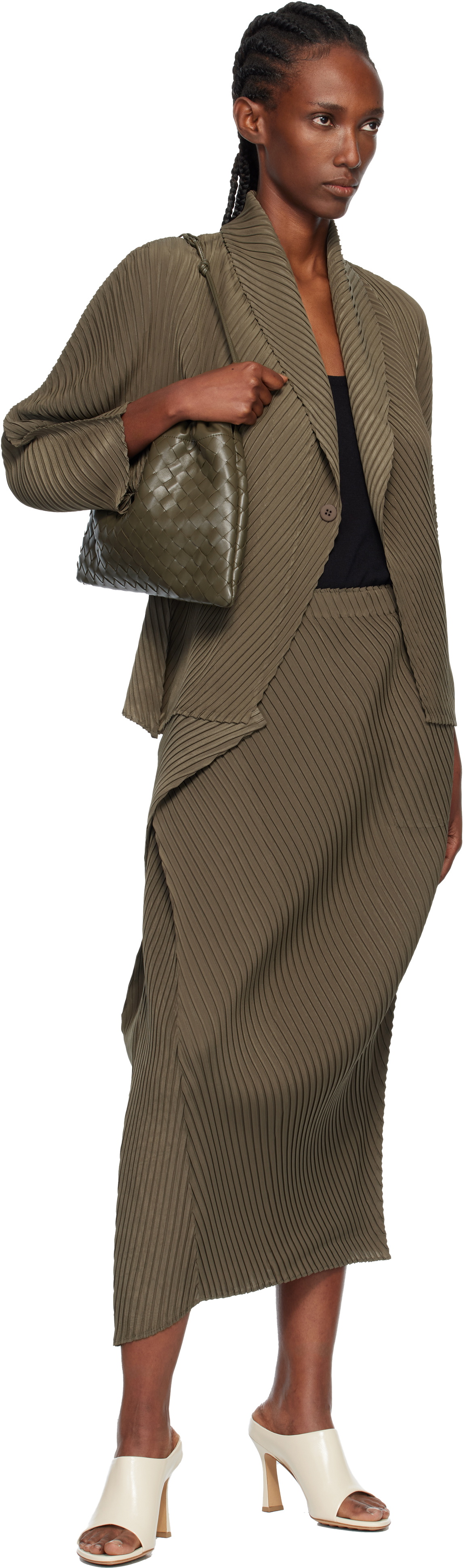 ISSEY MIYAKE Khaki Soft Fold Pleats Blazer