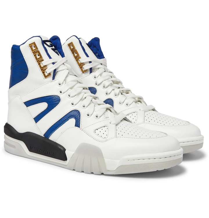 Photo: Versace - Panelled Leather High-Top Sneakers - White