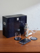 Smythson - Silver-Plated and Croc-Effect Leather Cocktail Set