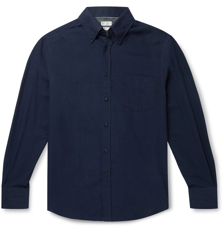 Photo: Brunello Cucinelli - Button-Down Collar Cotton-Twill Shirt - Blue