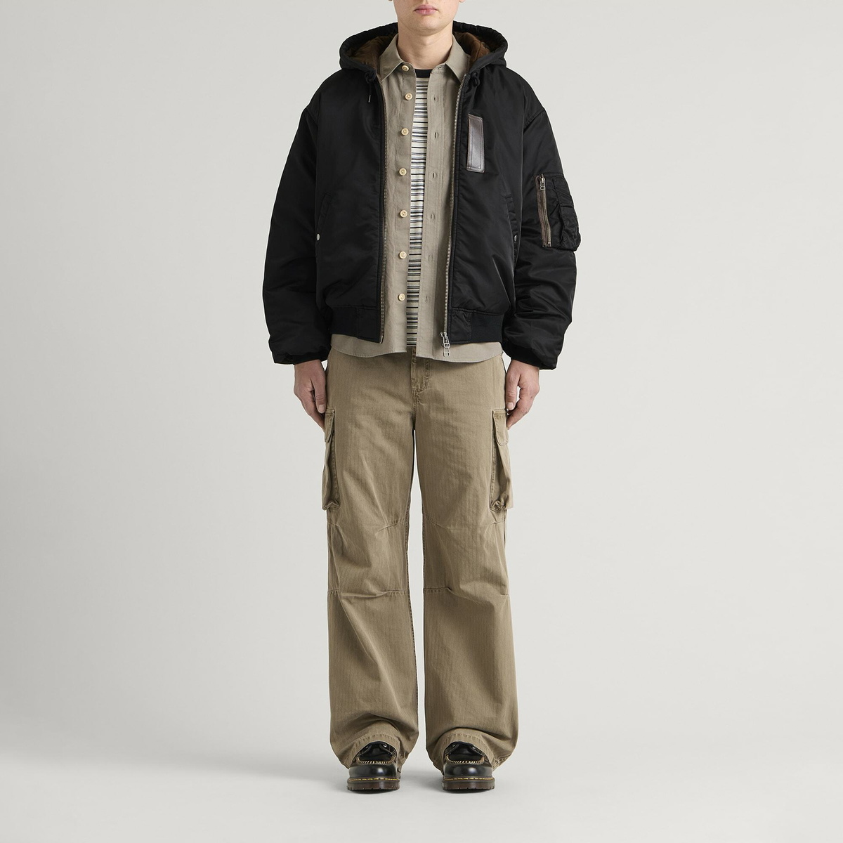 FrizmWORKS Men's Active Ma-1 Hooded Parka Jacket in Black