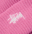 Stüssy - Logo-Embroidered Ribbed-Knit Beanie - Pink
