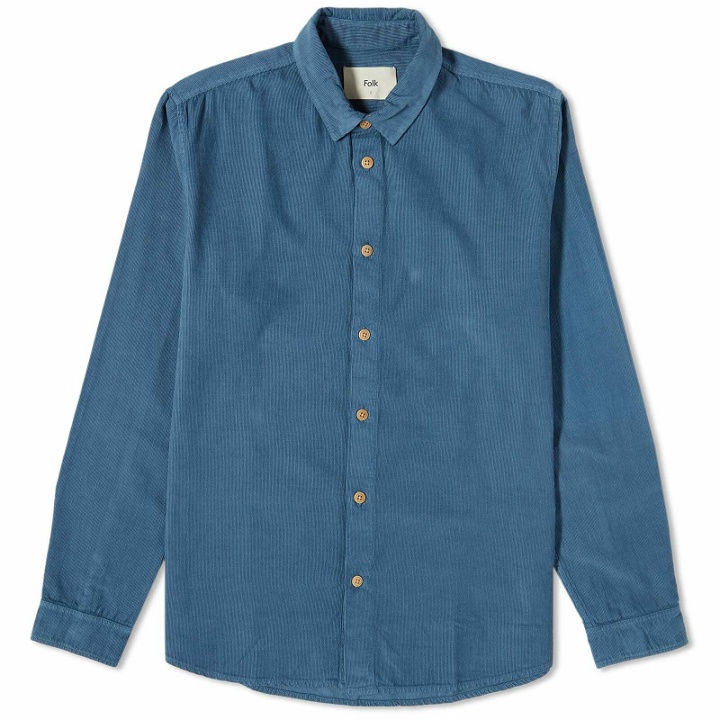 Photo: Folk Men's Babycord Shirt in Soft Blue