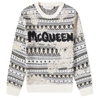 Alexander McQueen Men's Grafitti Logo Fairisle Crew Sweat in Ivory/Black/Cream